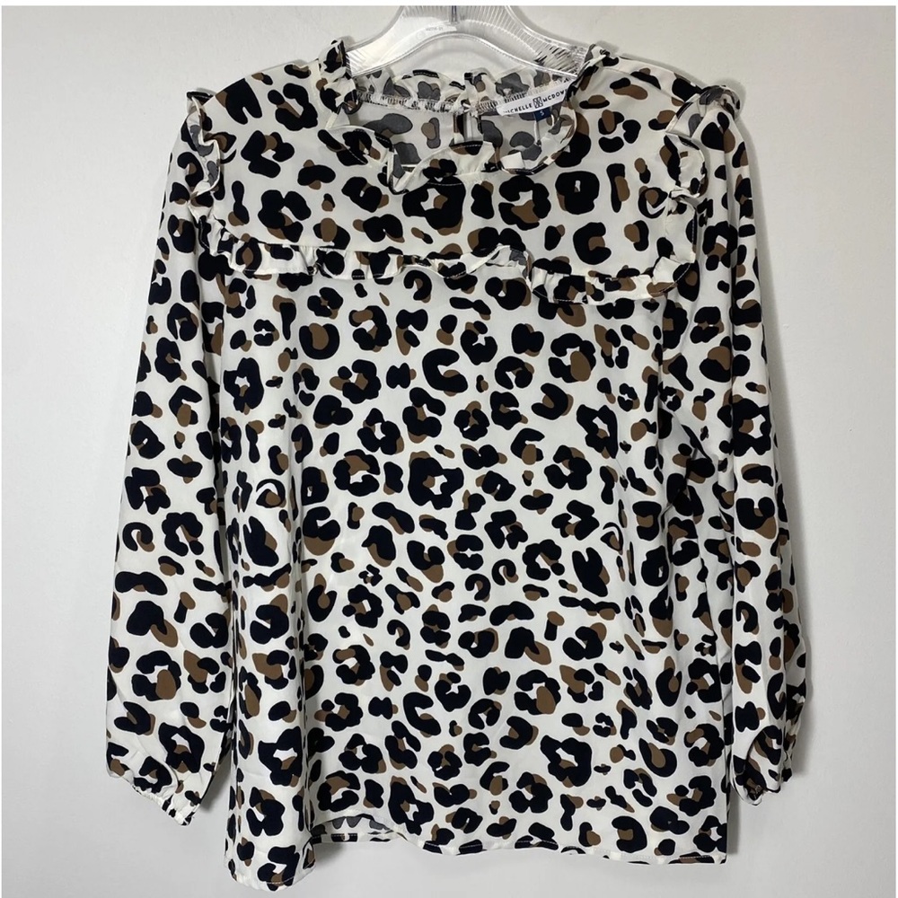 Michelle Mcdowell Leopard ruffle detail long sleeved blouse